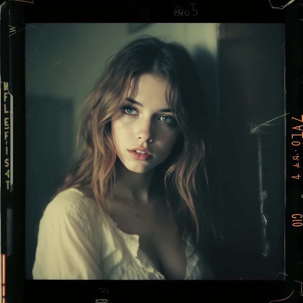 AI generated: creepy polaroid picture from 80s of young beautiful girl