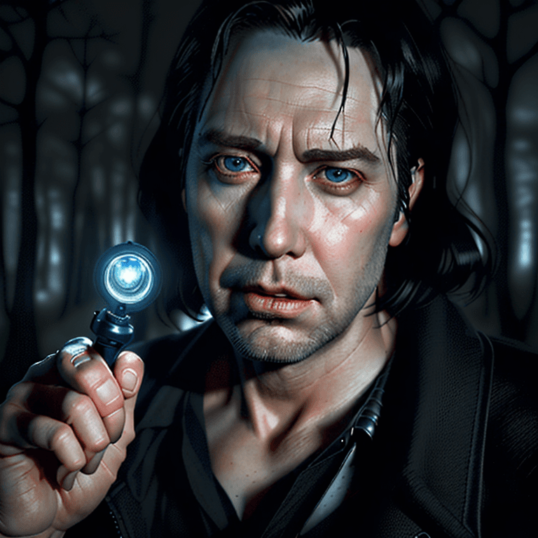 AI generated: Photo portrait of an ultra realistic creepy alan wake 2, holding a flashlight, ultra hyper realistic...