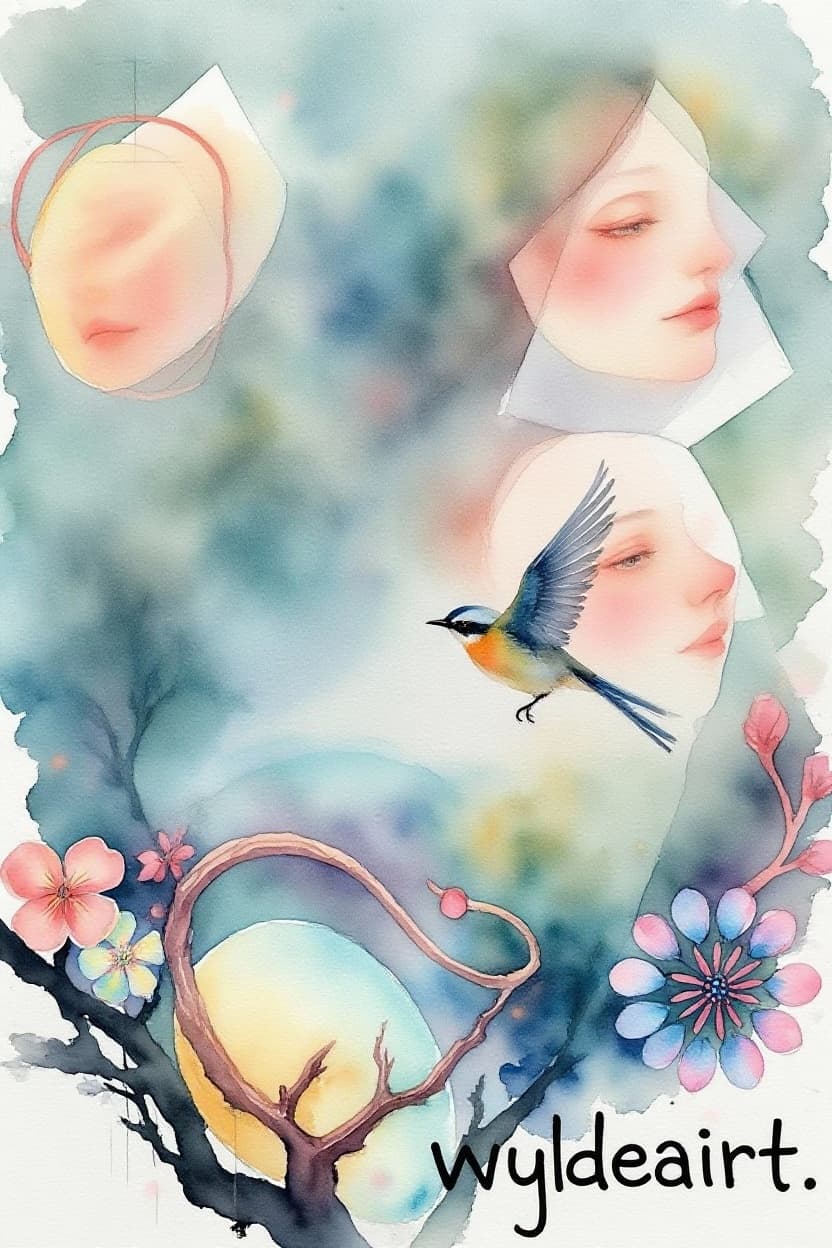 AI generated: A delicate watercolor dreamscape where emotion and geometry dance with nature:  

**The Floating F...