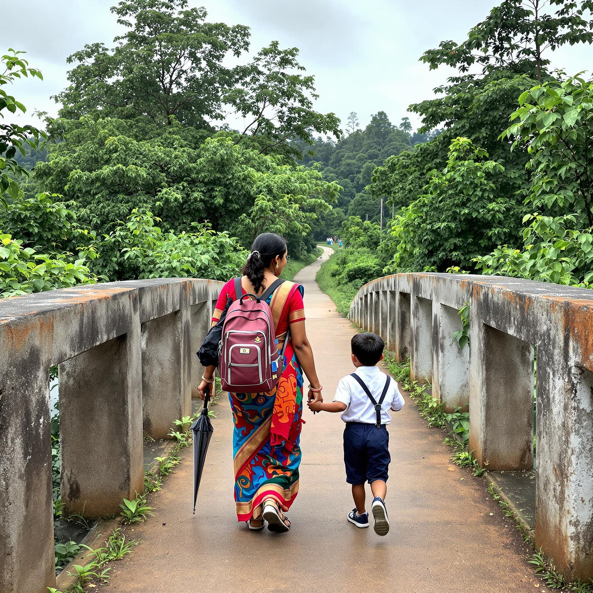 AI generated: kerala mother 28 years old and cute baby boy going to school. Mother is in saree and boy is in schoo...