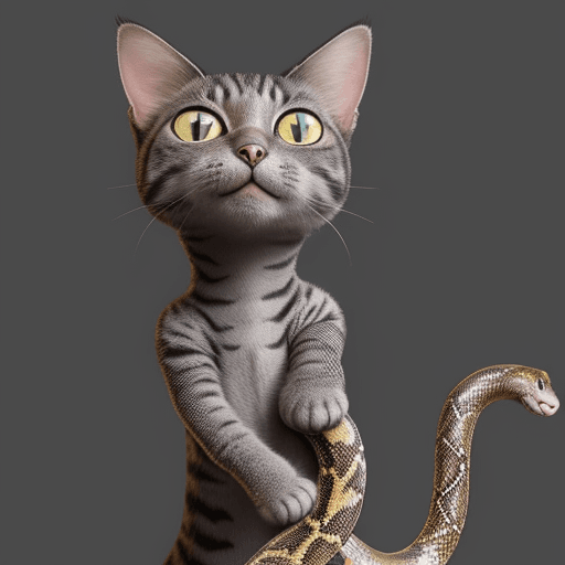 AI generated: a cat head with two forearms and  a snake lower body