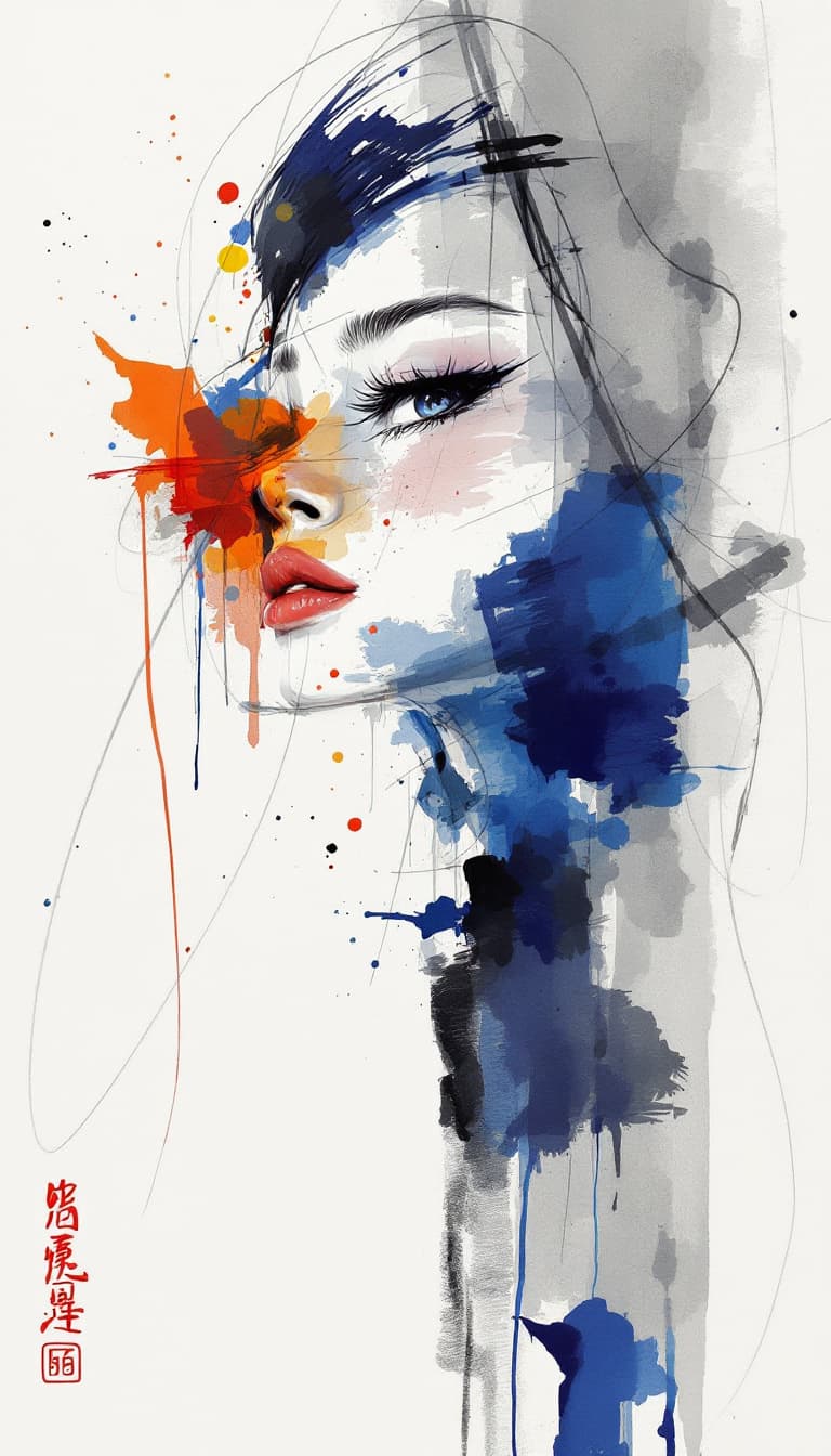 AI generated: Chinese woman's face sketch, very detailed sketch of the face with expressive lines, style and style...
