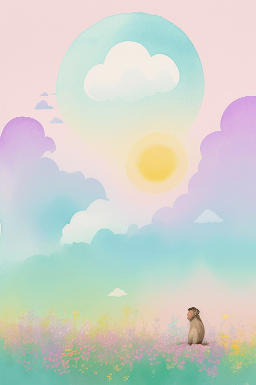 AI generated: watercolor paper texture, sticker design, pastel colors, simple lines, bluegreen background, beautif...