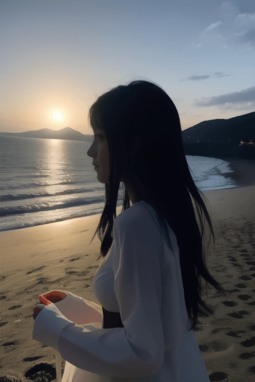 AI generated: a girl in the beach, with a great view of the beach, an aphrodisiac and virgin beach, where you can ...