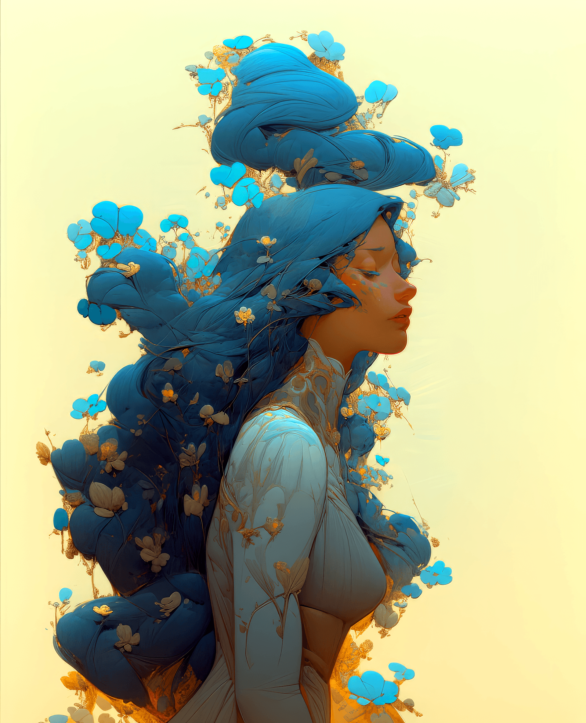AI generated: a painting of a creature with blue hair and white face, in the style of james c. christensen, sophea...