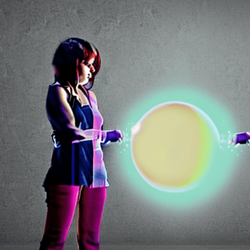 AI generated: full body of a women, women taken a plasma orb with lighting 