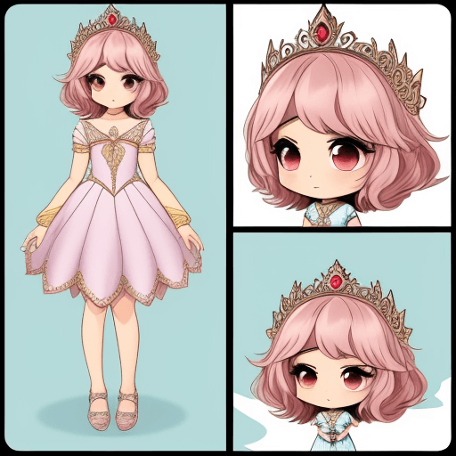AI generated: Um chibi vestido como um personagem de conto de fadas, como uma princesa ou um príncipe.