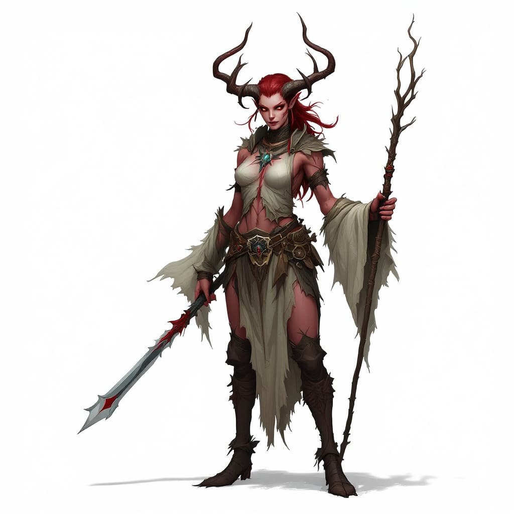 AI generated: Crimson Teifling Druid Female