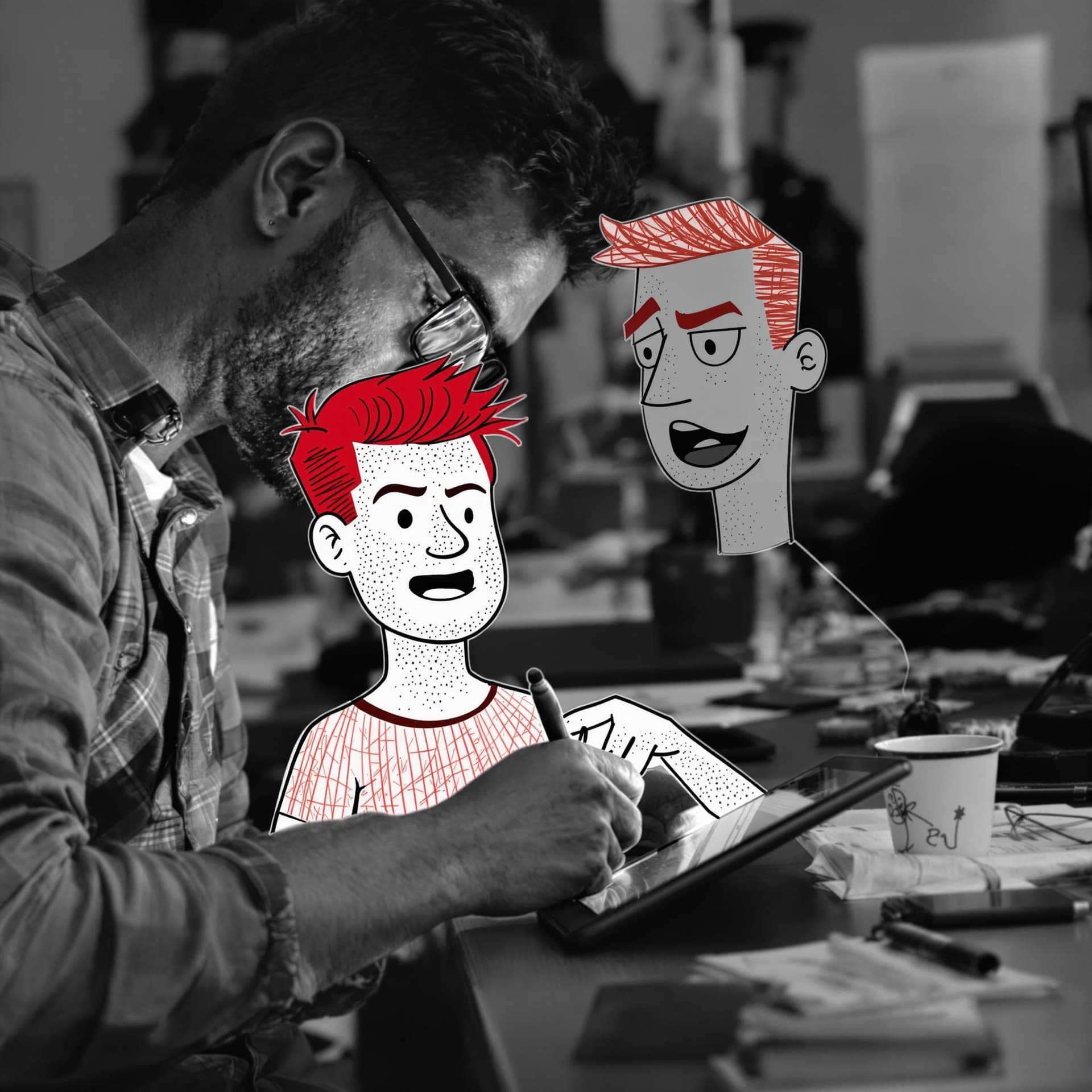 AI generated: A mixed-media composition combining black-and-white photography with bold, modern digital illustrati...