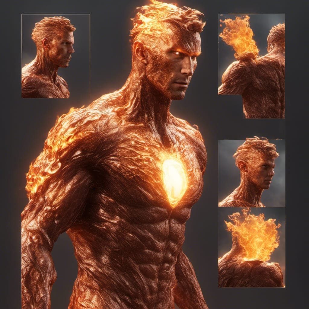 AI generated: Human Torch from Fantastic Four fullshot, trending on artstation, octane render, insanely detailed, ...