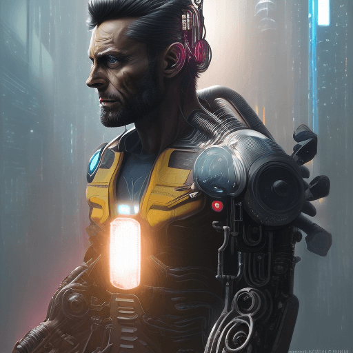 AI generated: (cyberpunk cyborg) that is an (amalgamation of wolverine with captain america), fluid tubes, dark co...