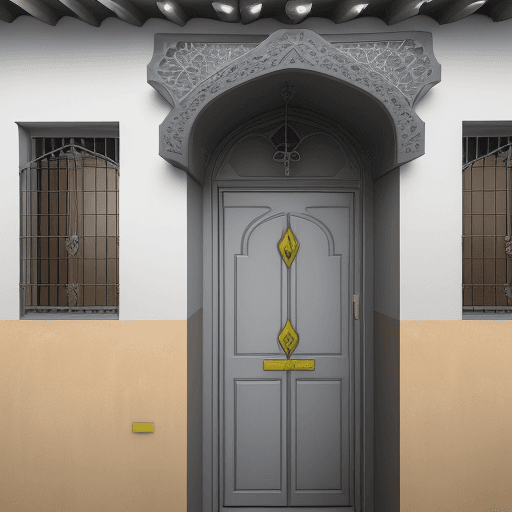 AI generated: Hyper realistic eye level exterior photo of a house in old vilage, primeiro piso com 2 portar, segun...