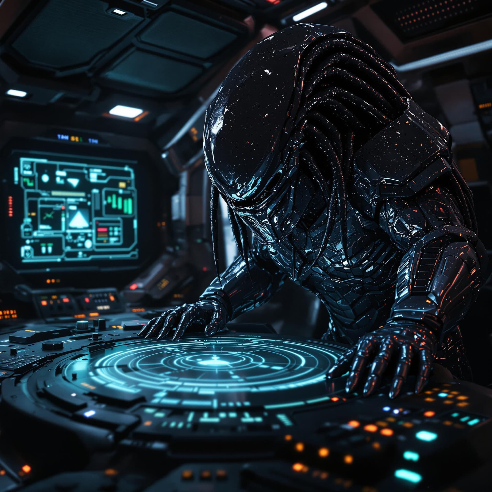 AI generated: a highly detailed cinematic rendering of a predator from the movie alien vs predator, a futuristic h...