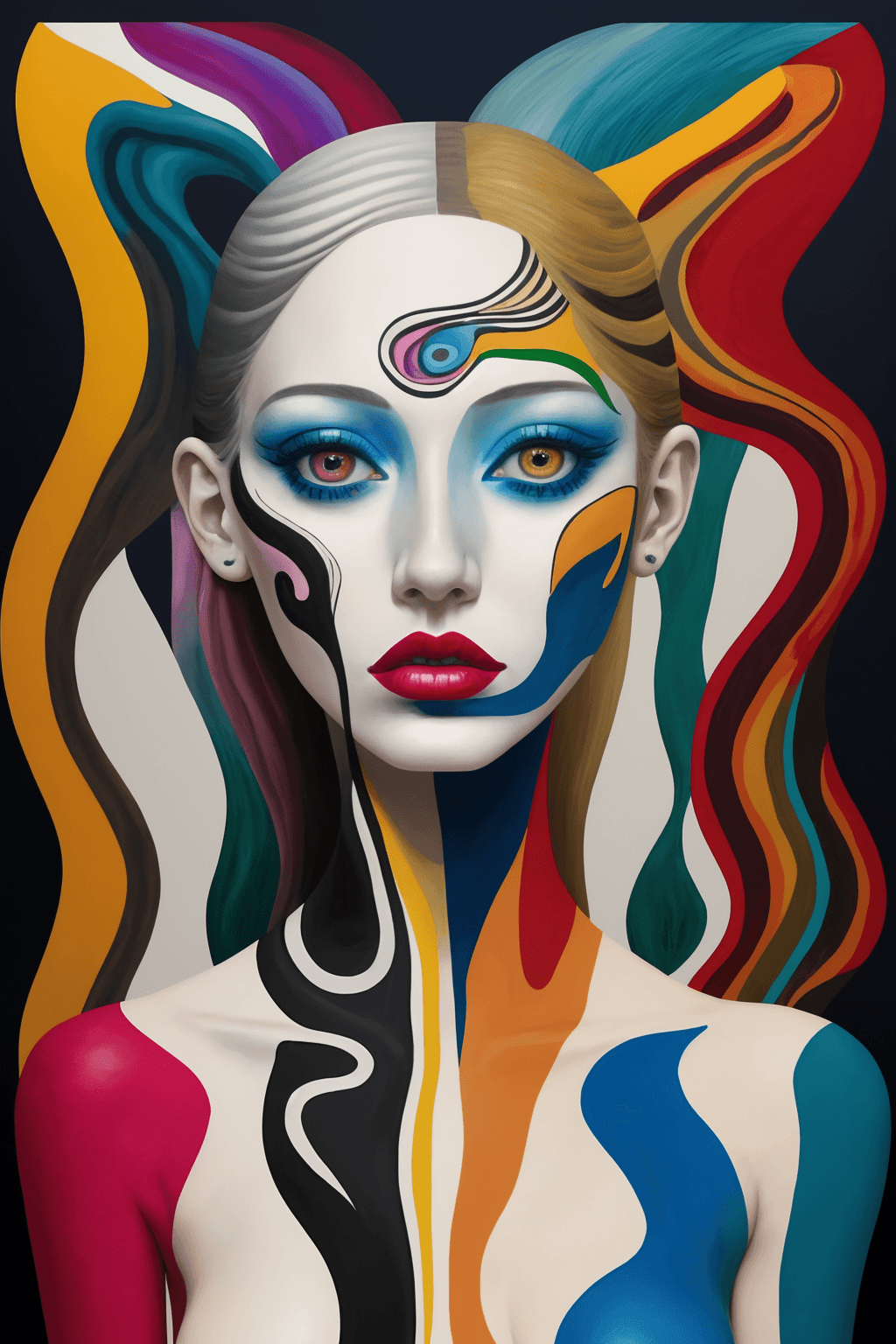 AI generated: an abstract painting of a (kate moss: amber heard: 0.5), upper body, in the style of Pablo Picasso, ...