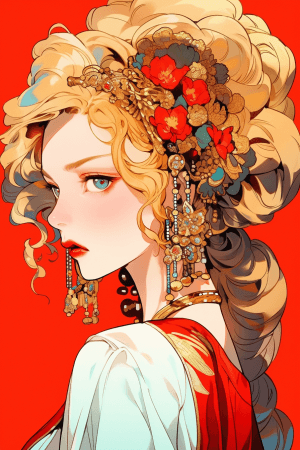 AI generated: A vibrant and energetic girl, action movie style, with bold makeup, Naturalist Art style by Tomer Ha...