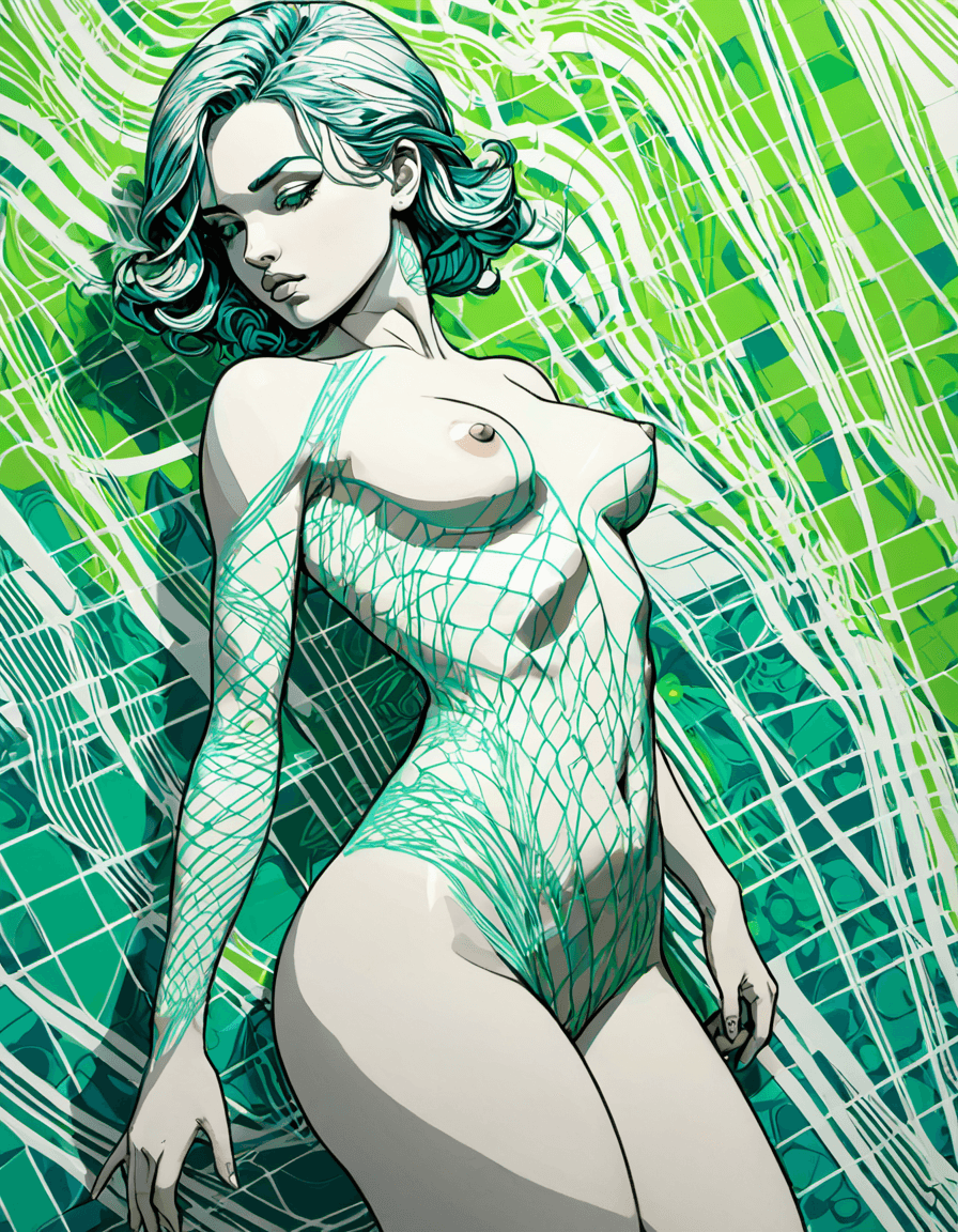 AI generated: NSFW, nude study, doodle art 3D, in the style of pop art-inspired portraits, interference patterns, ...