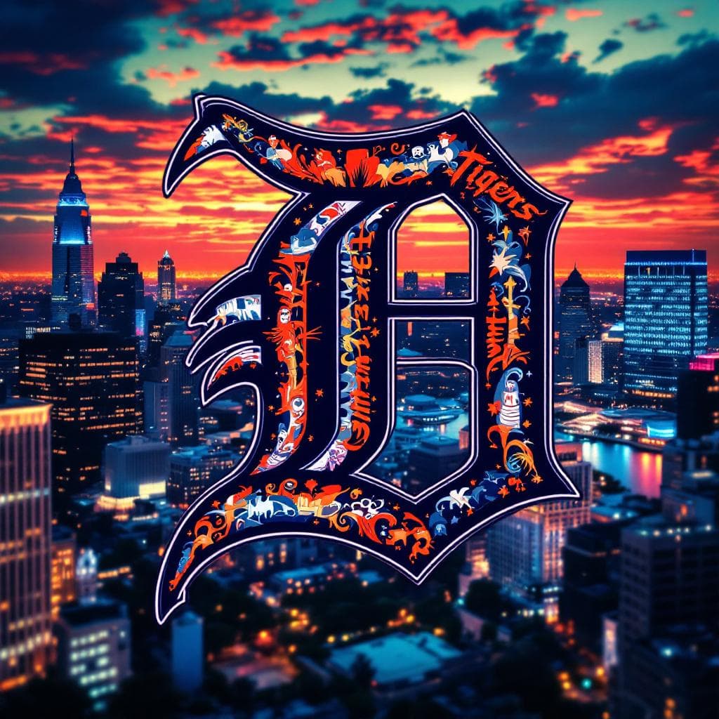 AI generated: Detroit Tigers" logo, featuring vibrant colors and intricate graphics in a hyper-realistic style, se...