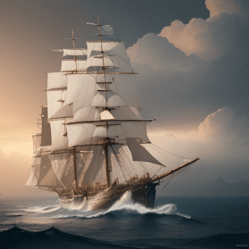 AI generated: Photo of a ultra realistic sailing ship, dramatic light, pale sunrise, cinematic lighting, battered,...