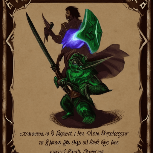 AI generated: Emerald dragonborn, DnD, fighter, glowing purple eyes, wielding war axe and shield, portrait
 