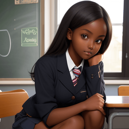 AI generated: beautiful girl, dark skin, short school uniform