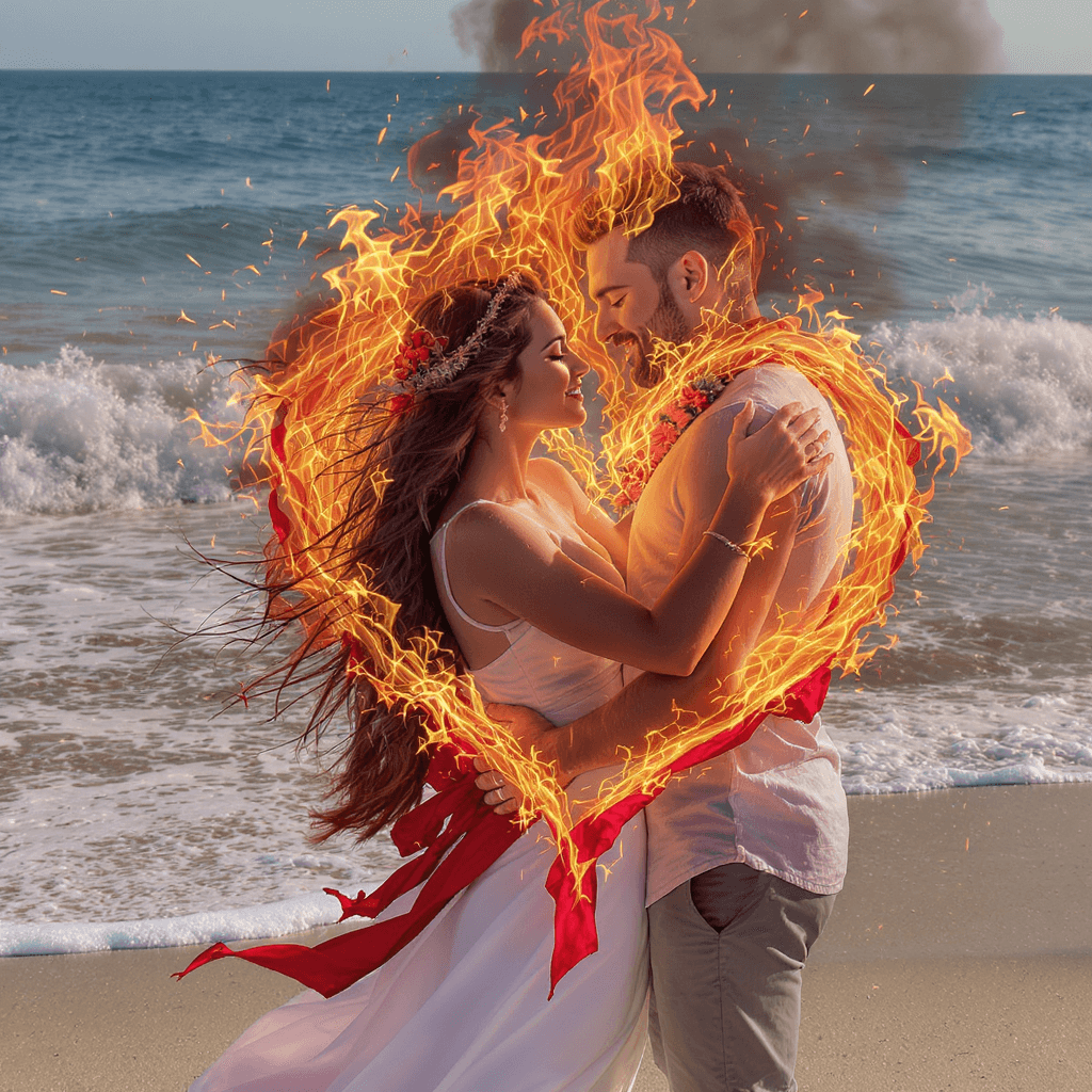 AI generated: Realistic and detailed! A man and woman embracing each other, forming a heart between them, Symboliz...