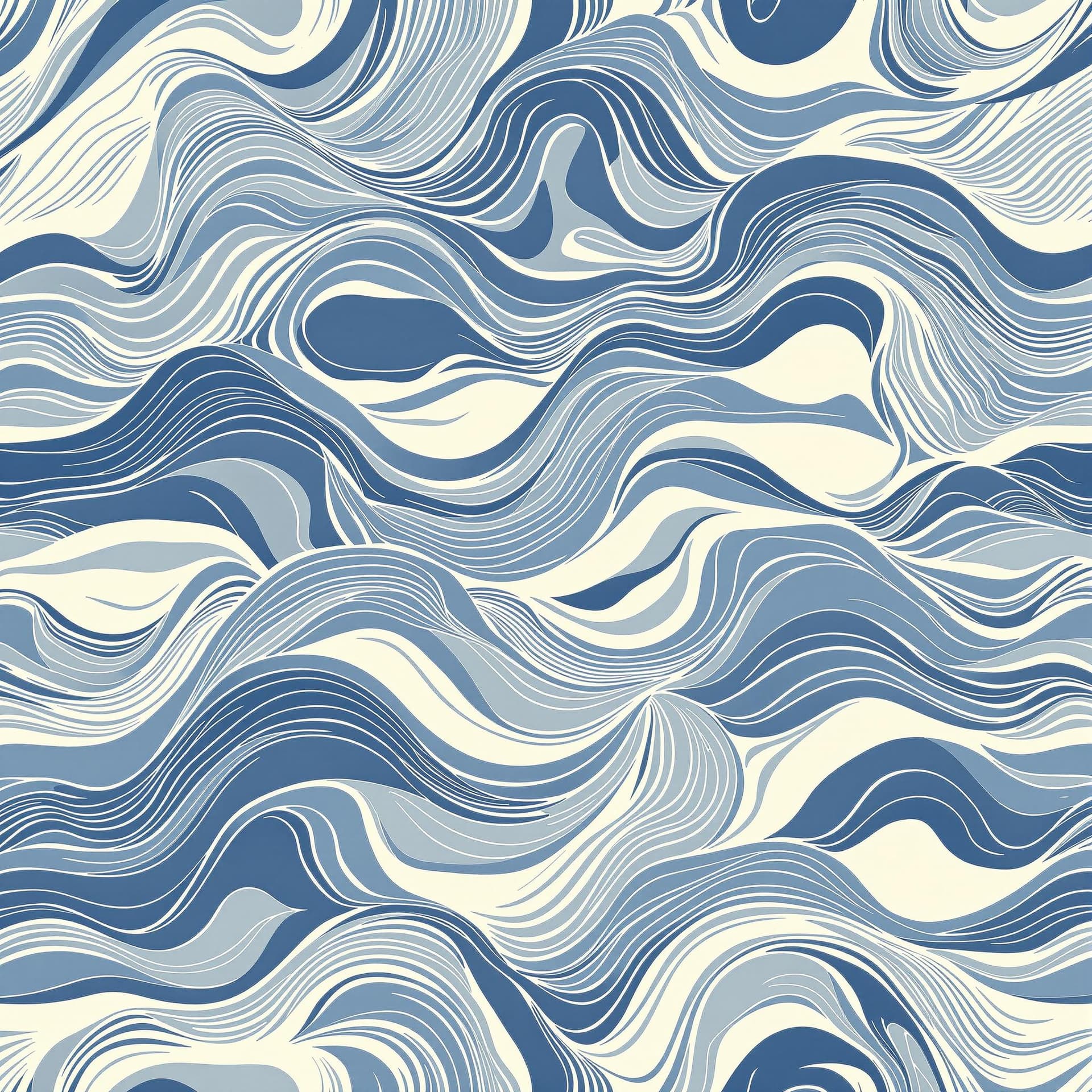 AI generated: "Seamless pattern with a luminous cream (#FAF3DD) background.  Abstract wave patterns in deep indigo...