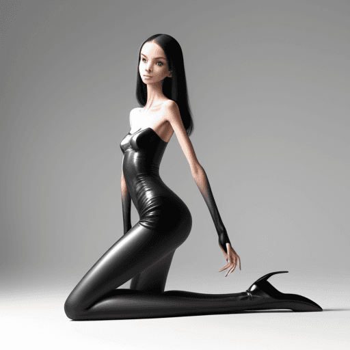 AI generated: very slim girl, with long curved claws, skinny legs and long skinny calves in high heels and kneelin...