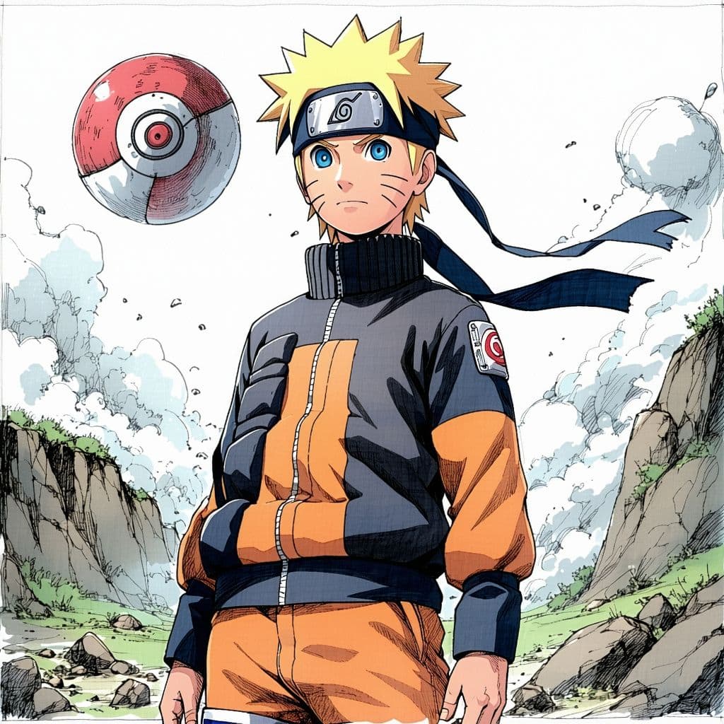 AI generated: Drawing of Naruto drawn in the style of studio ghibli