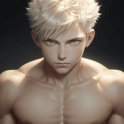 AI generated: Stable Diffusion prompt: Masterpiece, anime CG, boy, white spiked short hair, wheat-colored skin, mu...