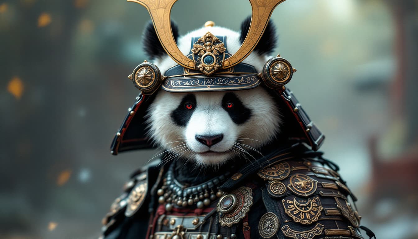 AI generated: A photo-realistic image of a Samurai Panda, a unique fusion of traditional samurai warrior elements ...