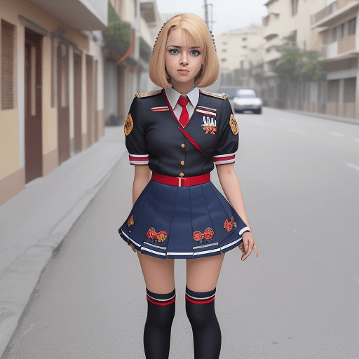 AI generated: crea una chica pelo rubia peinada de dos coletas ojos celestes labios rojos vestida de uniforme cole...
