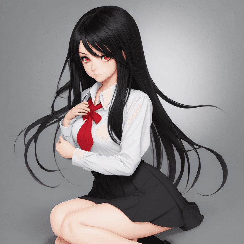 AI generated: A gorgeous looking anime girl with black hair wearing a school dress ,anime style 
