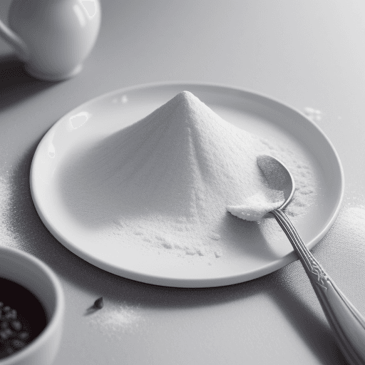 AI generated: white powder lie on a plate on the table professional colour grading, soft shadows, no contrast, cle...