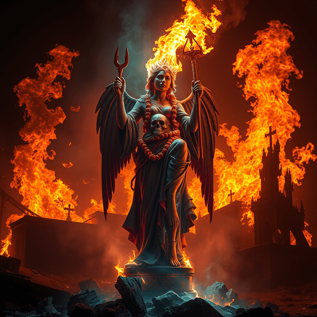 AI generated: burning statue sculpture designed by daniel popper, bonfire ritual on the summer solstice, purificat...