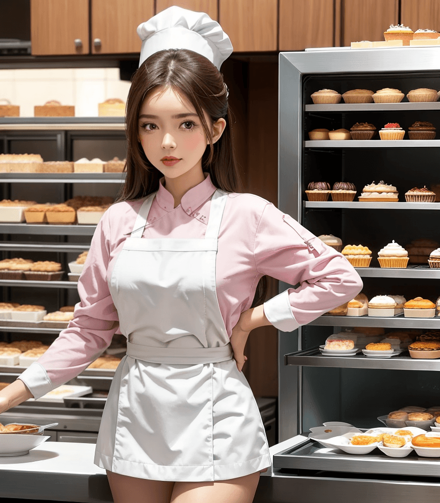AI generated: (best quality:1.4), 1girl, bakery, cupcakes, chef, daytime, baker outfit