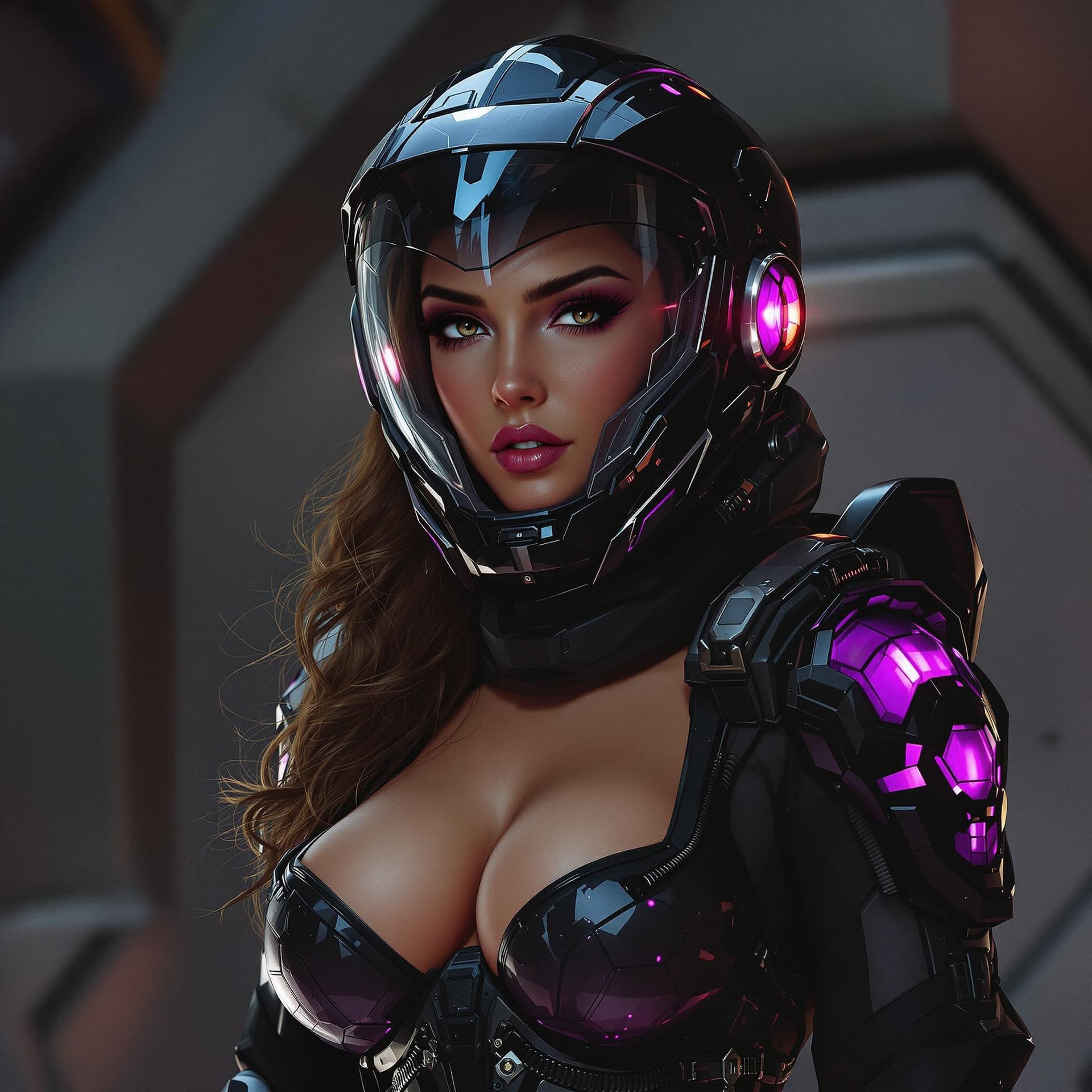 AI generated: A female space ranger standing in her clothes she wears under her suit, she's changing clothes after...