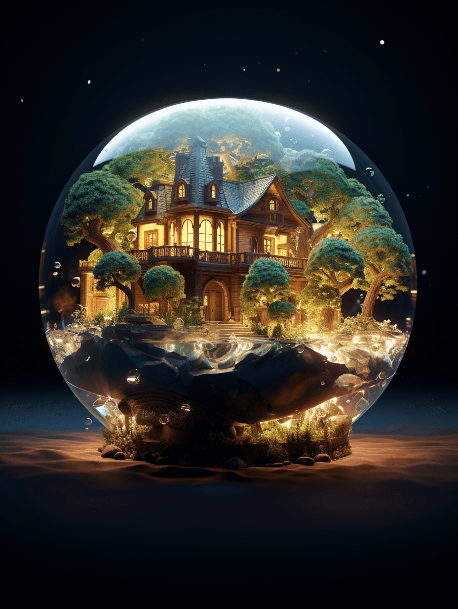 AI generated: a fantasy house is shown in one of the bowls, in the style of photorealistic compositions, whimsical...