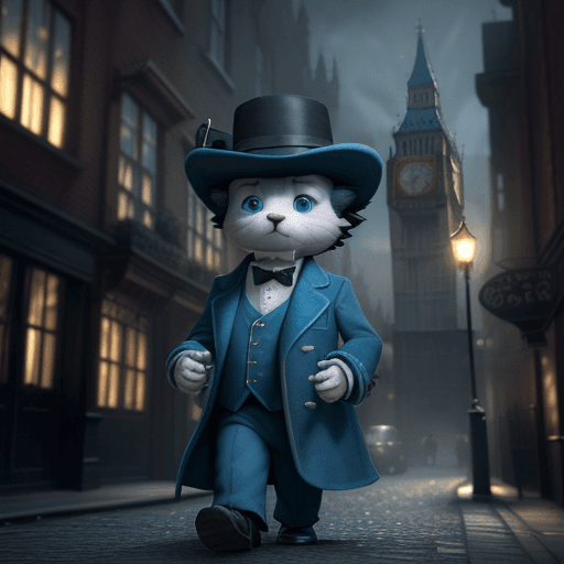 AI generated: cut little fluffy boy cub dressed up as sherlock holmes, blue eyes, investigating a crime, pixar-sty...