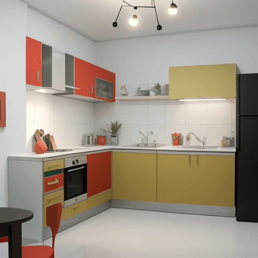 AI generated: una cocina moderna para departamento pequeño


