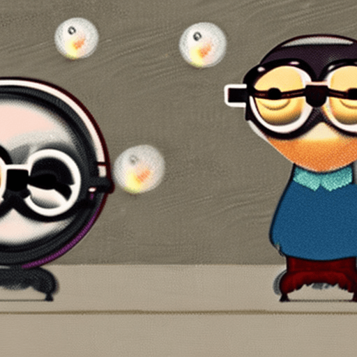 AI generated: hyperrealistic puppies wearing black spectacles sharing ideas, round table, lightbulbs, smiling