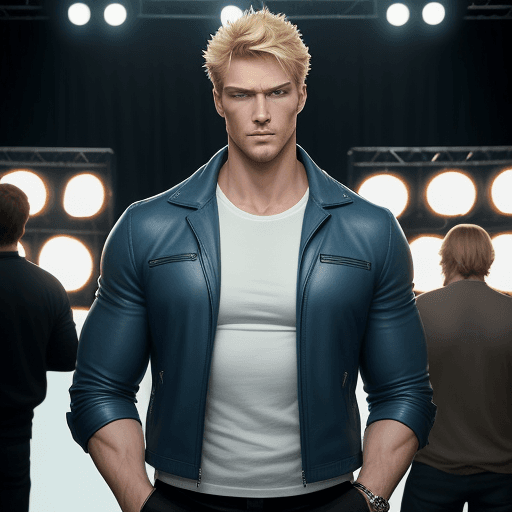 AI generated: "A tall man, standing at 1.90 meters with a herculean muscular build, is in the middle of a movie se...