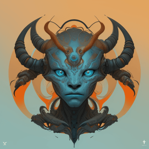 AI generated: alien cyborg art and illustration by theo el, in the style of balanced symmetry, light orange and cy...