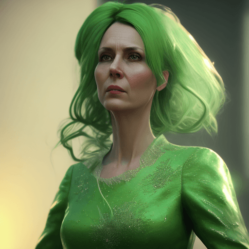 AI generated: Photo of a ultra realistic of a 40 yo woman wearing a light green extravagant dress, cinematic light...