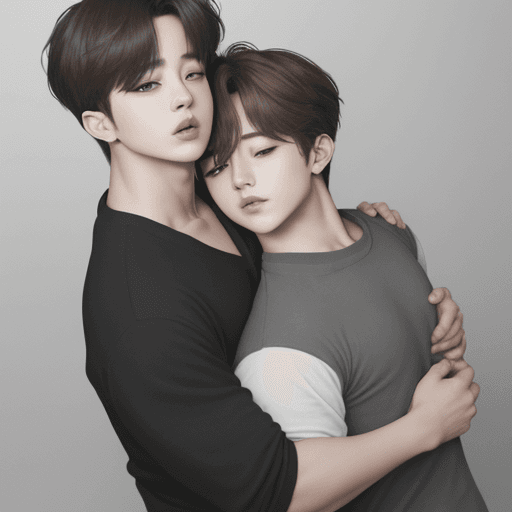 AI generated: A realistic photo of Jimin and Jungkook from BTS hugging as friends.
