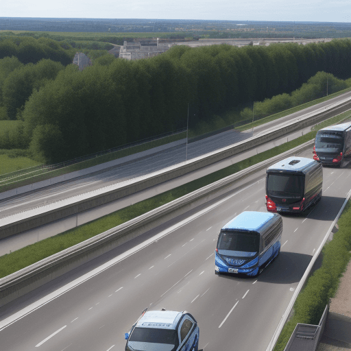 AI generated: "Créer une illustration d'une autoroute avec des moineaux volant au-dessus de l'autoroute avec des p...