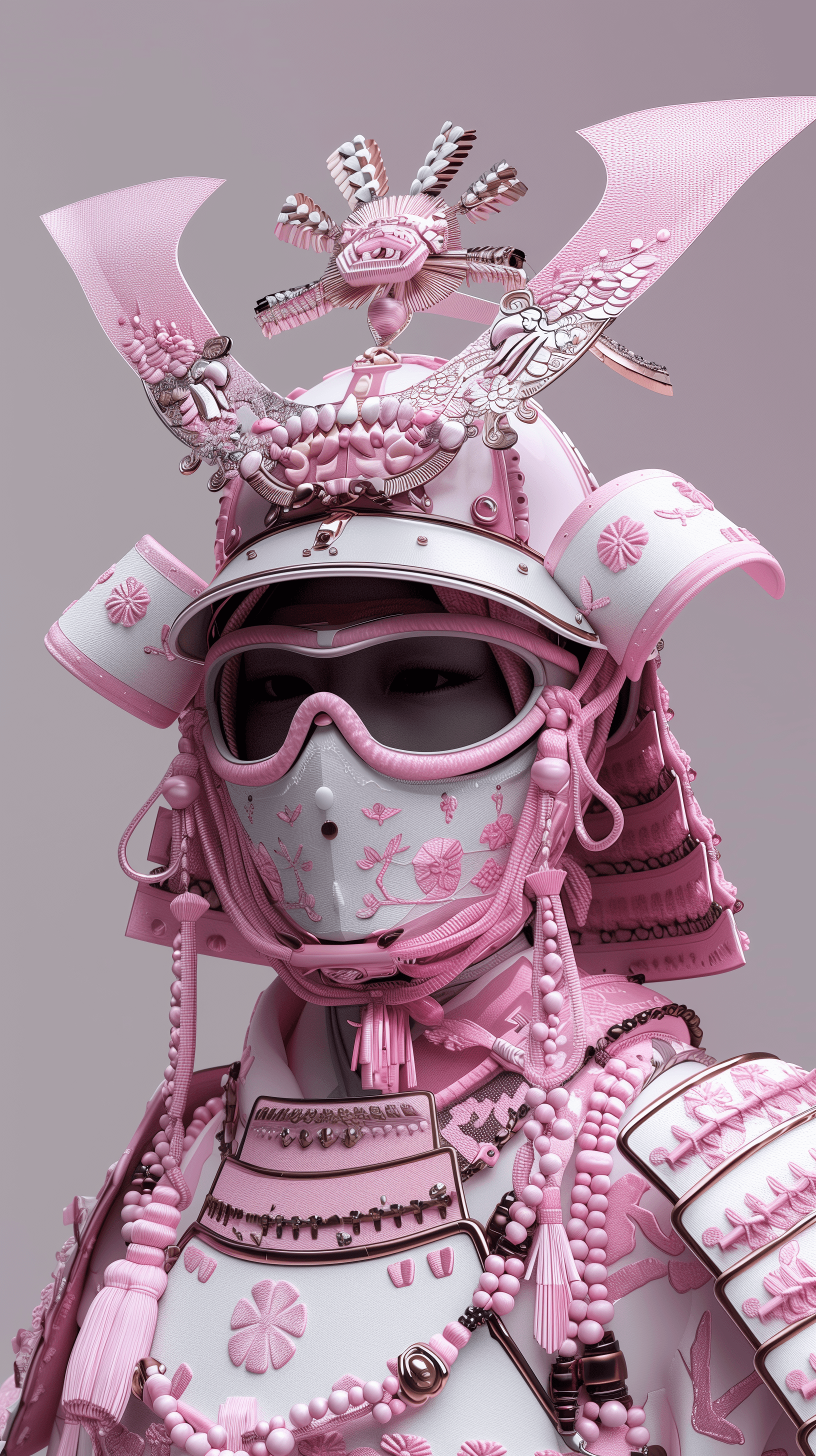 AI generated: 3d render, a women wearing pink samurai armours, close-up shot --ar 9:16 --ar style raw