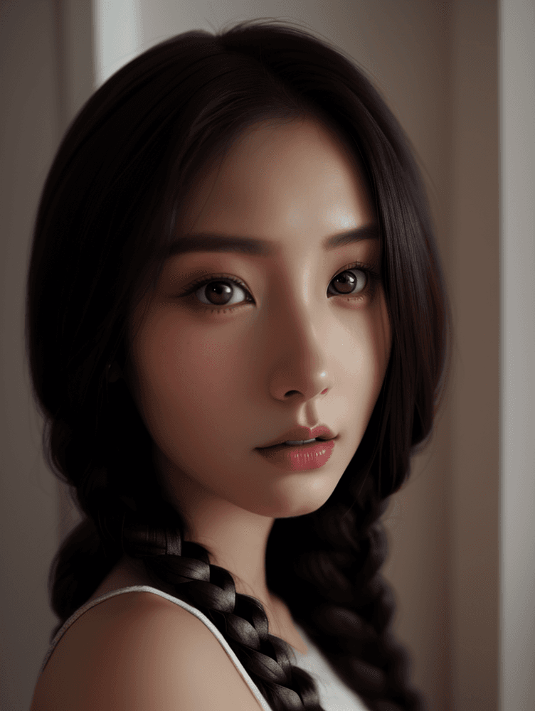 AI generated: breathtaking an asian girl,twin braids,stare,portrait,award-winning,professional,highly detailed,(lo...