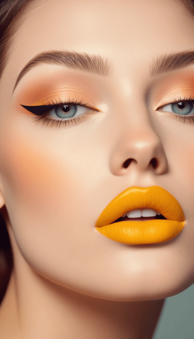 AI generated: Drawing inspiration from past eras, often featuring winged eyeliner, yellow  lips, and soft, romanti...