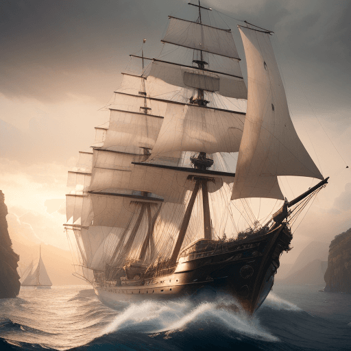 AI generated: Photo of a ultra realistic sailing ship, dramatic light, pale sunrise, cinematic lighting, battered,...