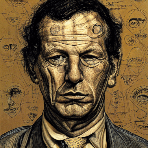 AI generated: self portrait lucien freud, infographic, chart, data visualisation artwork, schematics, diagram, mea...